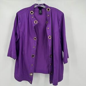 Maggie Barnes Womens Statement Jacket‎ Size 1X Purple Minimalist Artwear Grommet